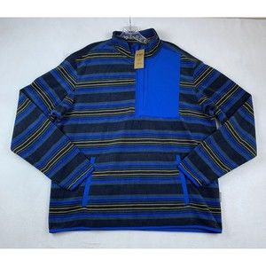 Duluth Trading Mens L Blue Yellow Relaxed Fit Checkpoint 1/4 Zip Fleece NWT